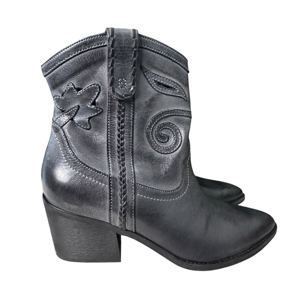Carlos Santana Austin Gray Leather Cowgirl Ankle Boots Booties Size 7 - Picture 2 of 13